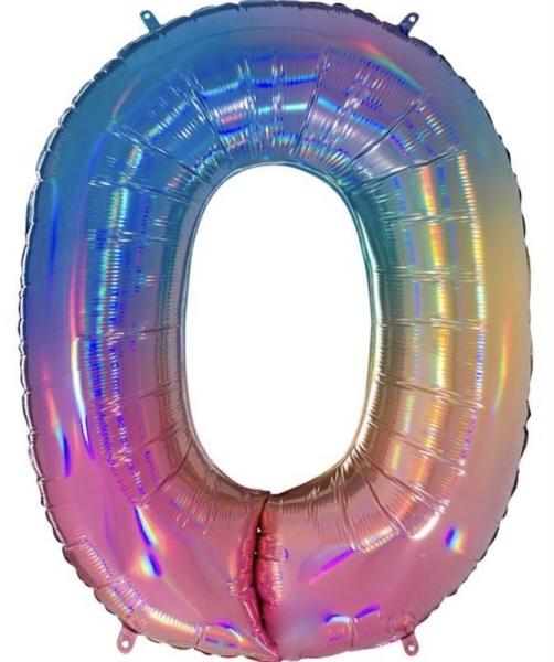 Folienballon - Zahl 0: Regenbogenfarben - ø 83cm